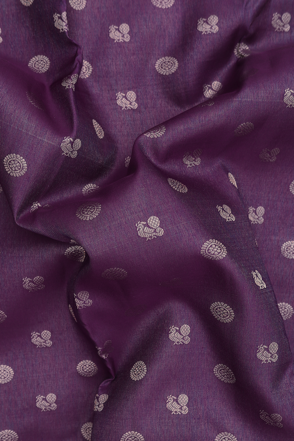 Kanchipuram Silk Saree In Grape Purple With Peacock Buttas