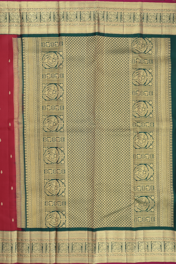 Kanchipuram Silk Saree In Crimson Red With Zari Buttas