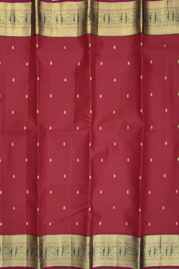 Kanchipuram Silk Saree In Crimson Red With Zari Buttas