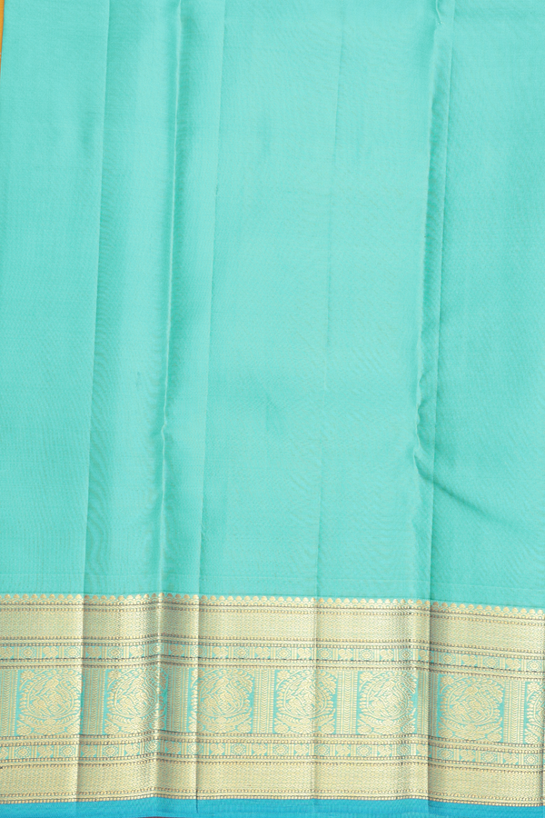 Kanchipuram Silk Saree In Saffron Yellow With Zari Buttas