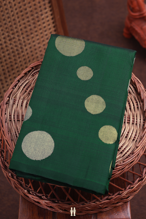 Kanchipuram Silk Saree In Forest Green With Zari Buttas