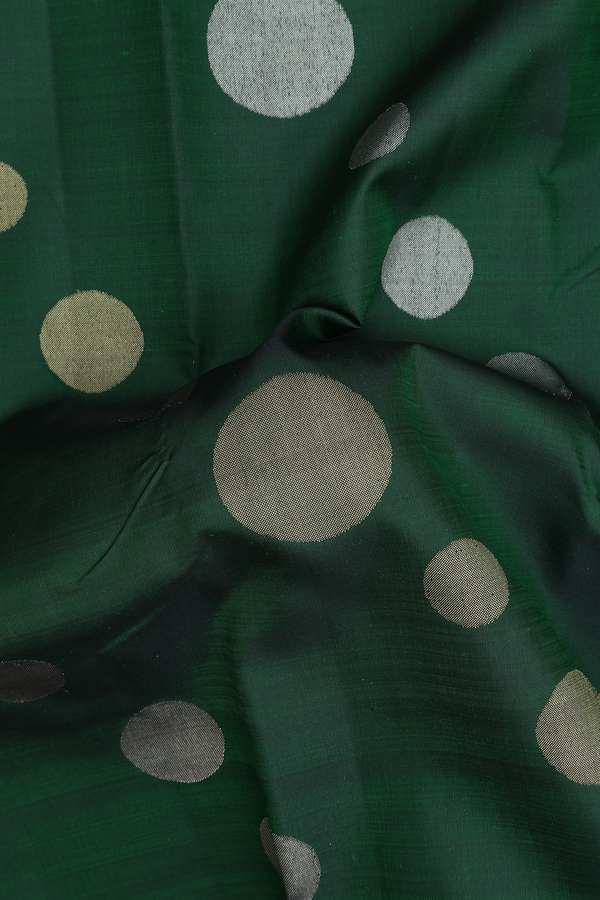 Kanchipuram Silk Saree In Forest Green With Zari Buttas