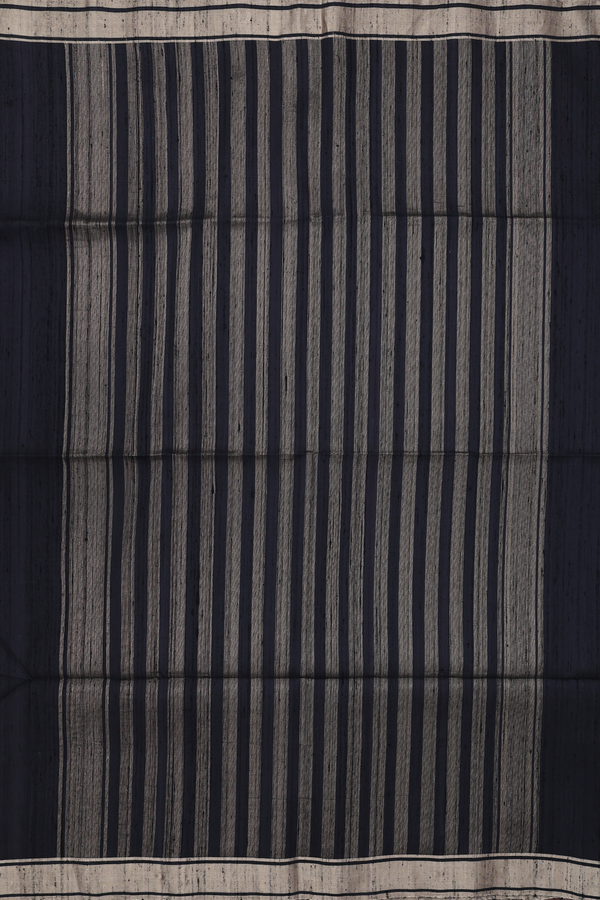 Raw Silk Saree In Plain Black With Zari Border
