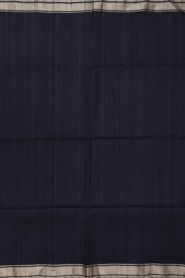Raw Silk Saree In Plain Black With Zari Border