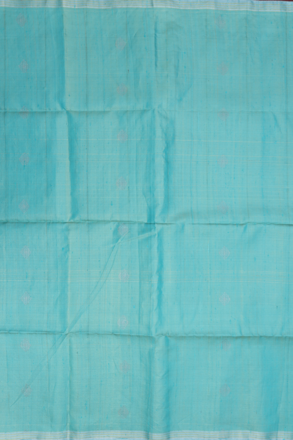 Tissue Raw Silk Saree In Bluish Green With Diamond Buttas