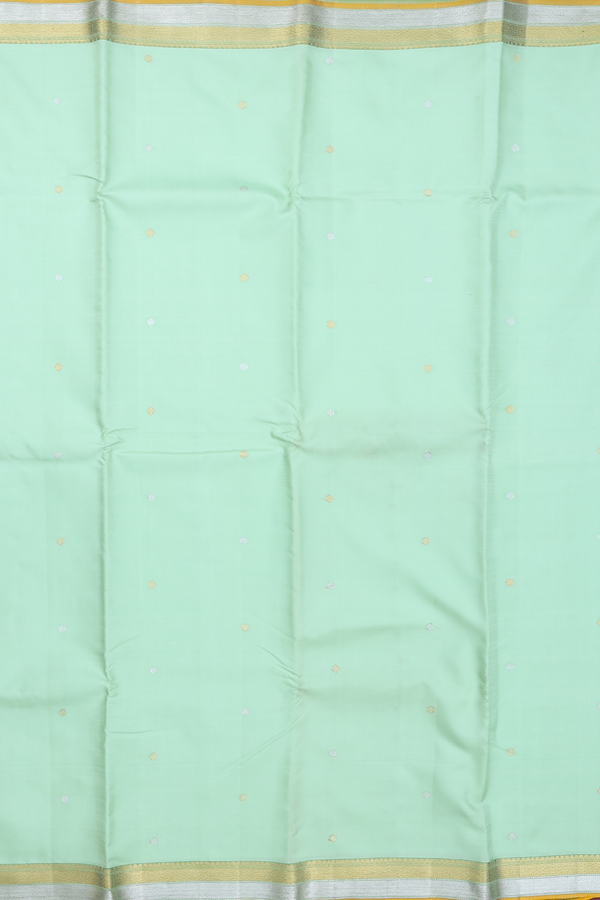 Kanchipuram Silk Saree In Pastel Green With Floral Buttas