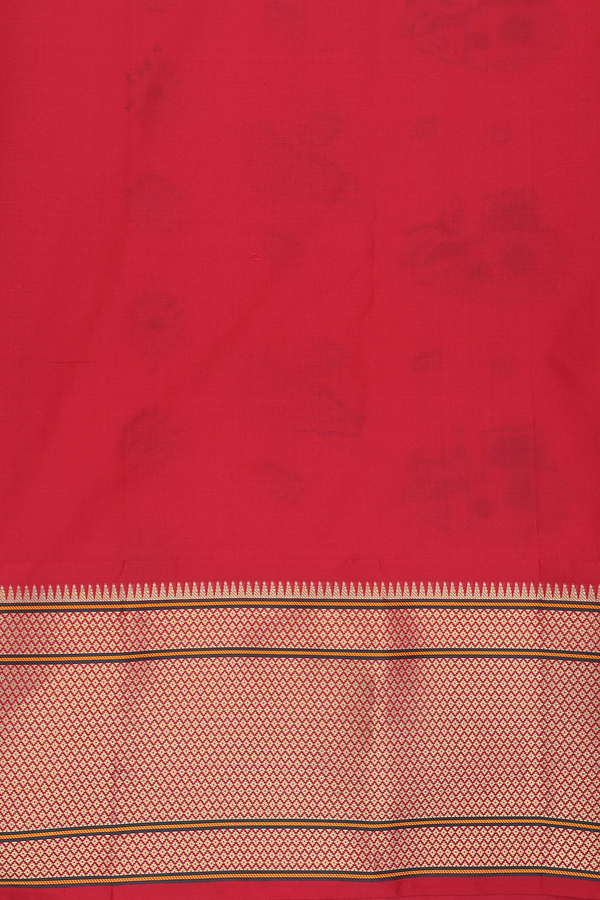 Paithani Silk Saree In Scarlet Red With Zari Buttas