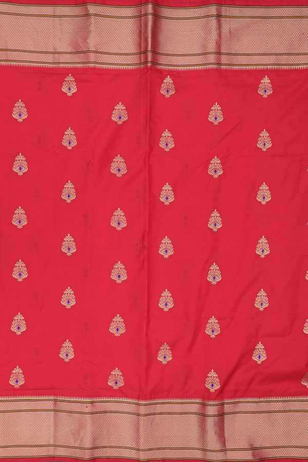 Paithani Silk Saree In Scarlet Red With Zari Buttas