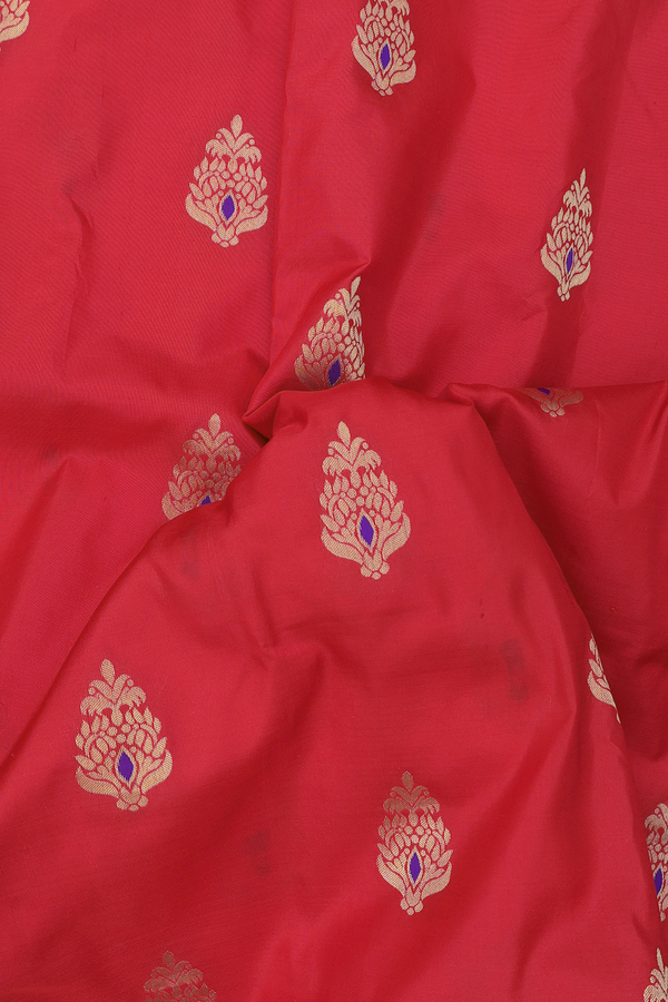 Paithani Silk Saree In Scarlet Red With Zari Buttas