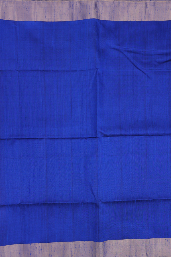 Raw Silk Saree In Plain Royal Blue With Bavanchi Border