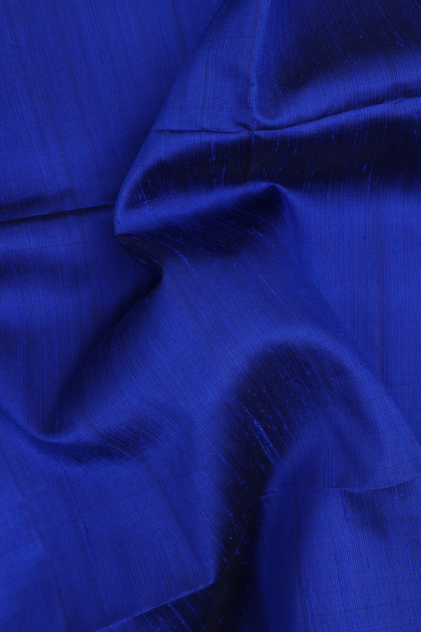Raw Silk Saree In Plain Royal Blue With Bavanchi Border