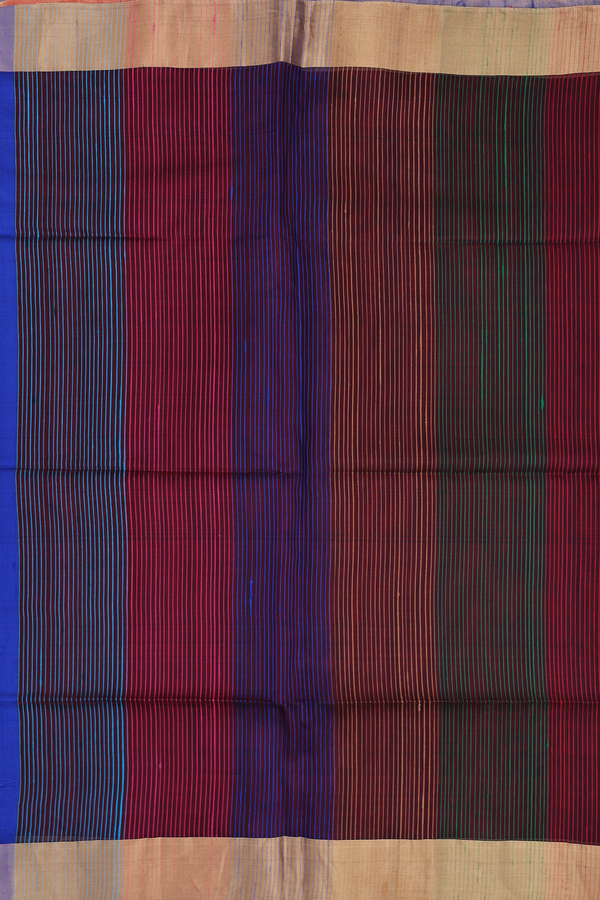 Raw Silk Saree In Plain Royal Blue With Bavanchi Border