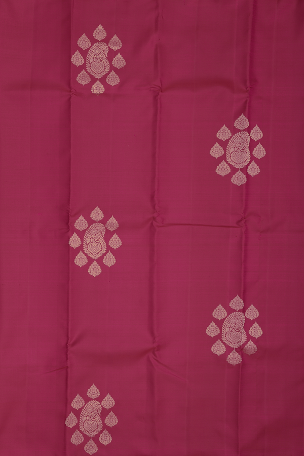 Kanchipuram Silk Saree In Dark Pink With Paisley Motifs