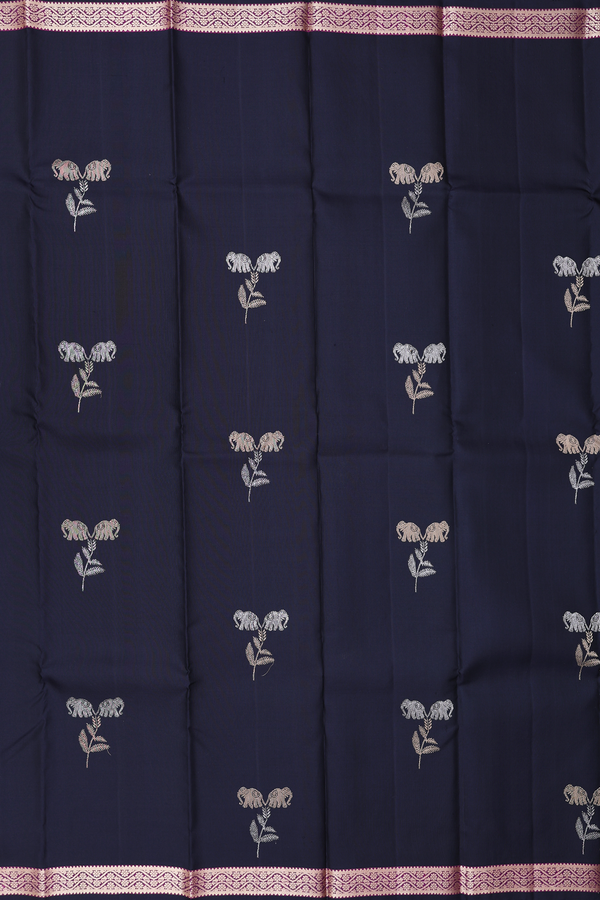 Kanchipuram Silk Saree In Black With Elephant Buttas