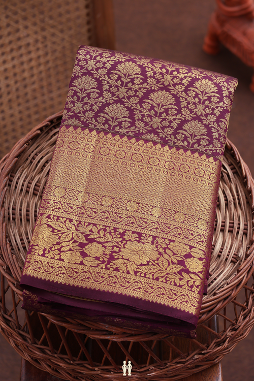 Kanchipuram Silk Saree In Plum Purple With Floral Design