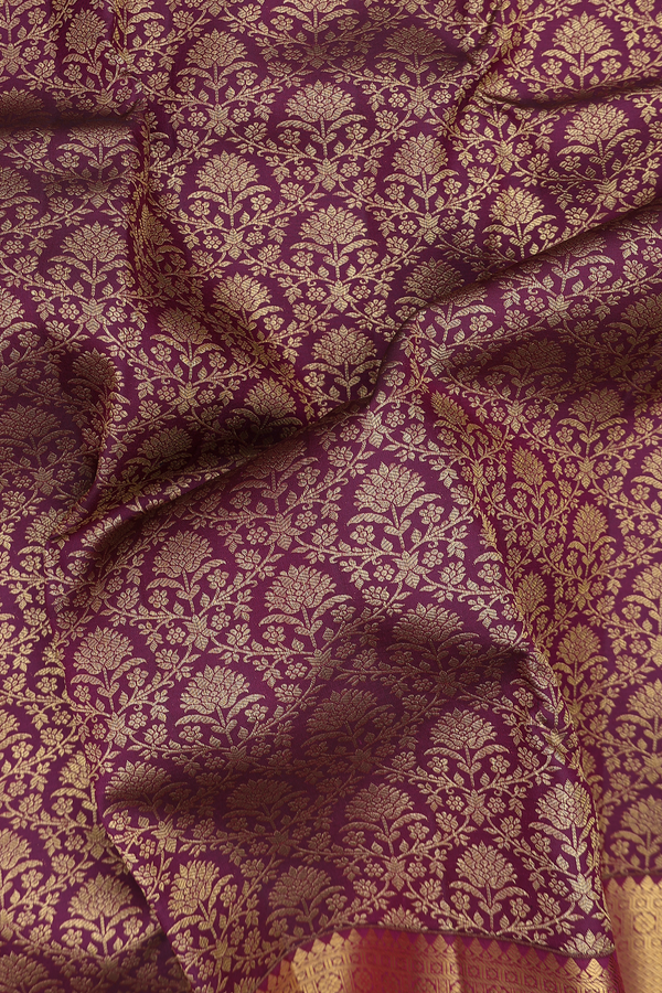 Kanchipuram Silk Saree In Plum Purple With Floral Design