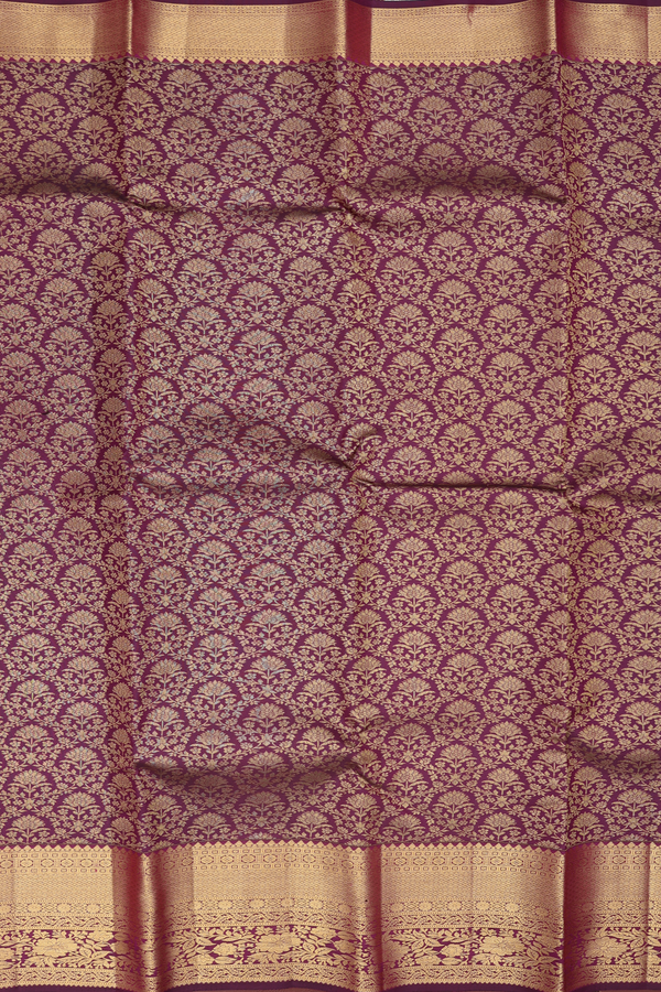 Kanchipuram Silk Saree In Plum Purple With Floral Design