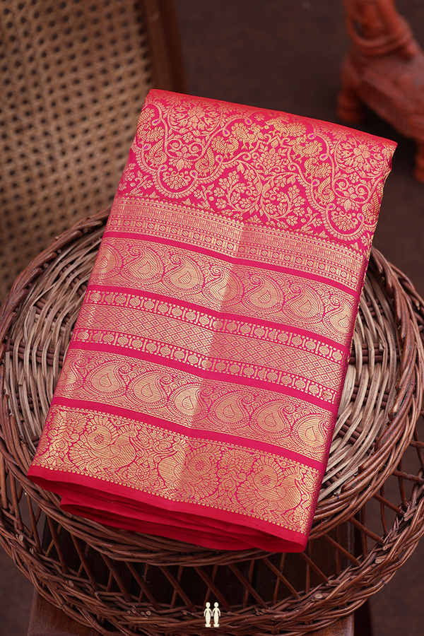 Kanchipuram Silk Saree In Reddish Pink With Brocade Design