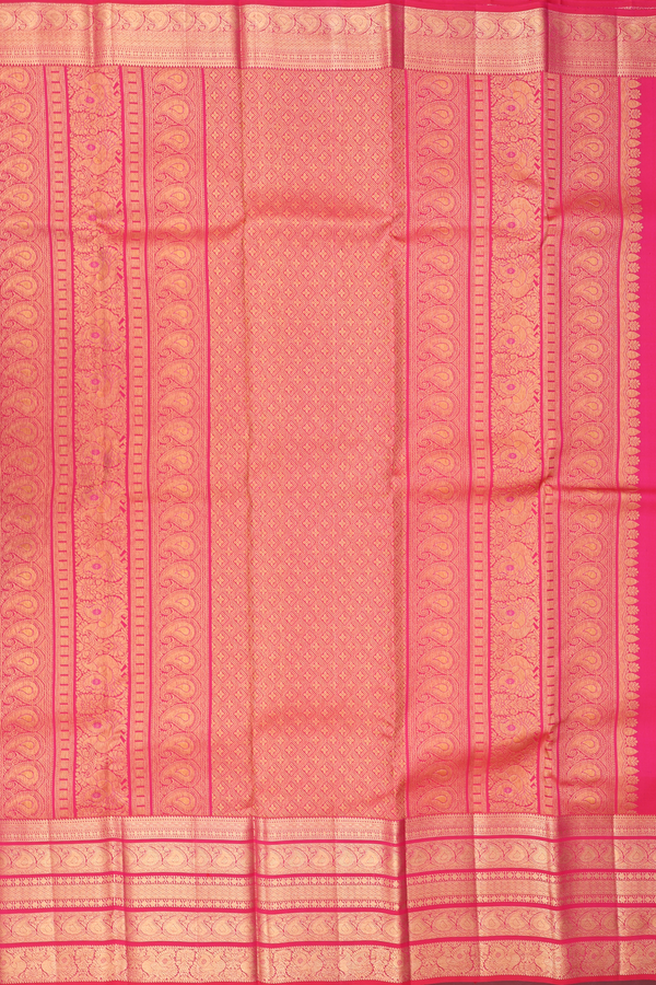 Kanchipuram Silk Saree In Reddish Pink With Brocade Design