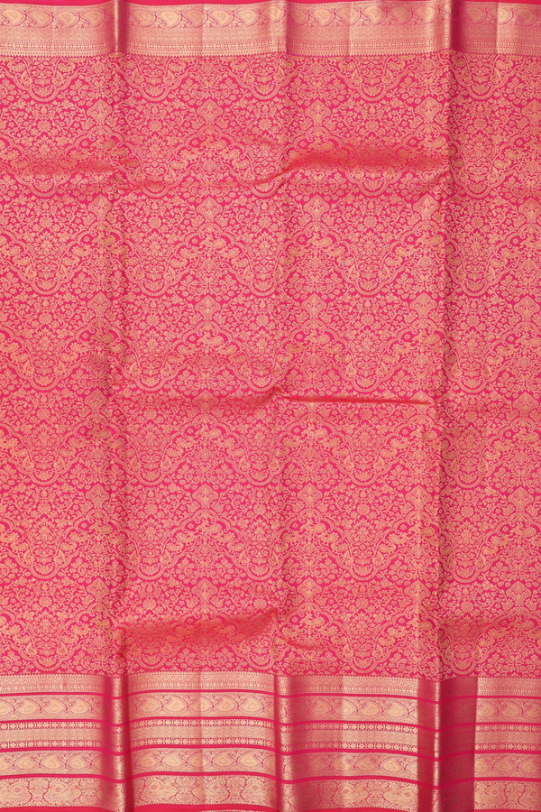 Kanchipuram Silk Saree In Reddish Pink With Brocade Design
