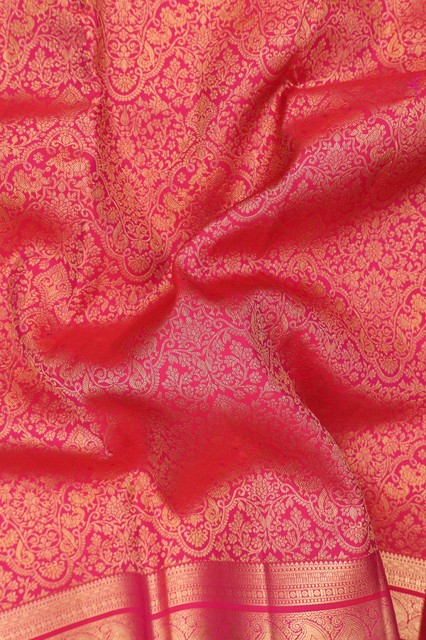 Kanchipuram Silk Saree In Reddish Pink With Brocade Design