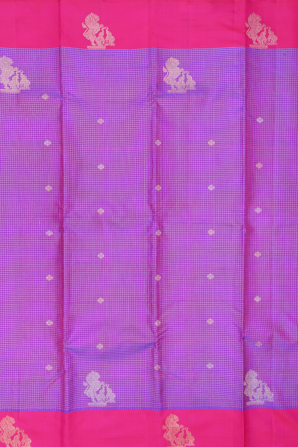 Kanchipuram Silk Saree In Purple Along Checks With Buttas