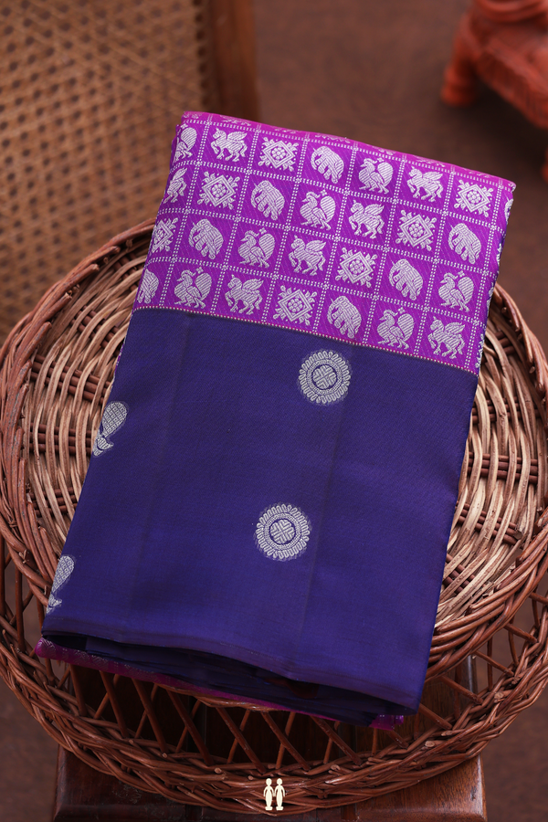 Kanchipuram Silk Saree In Purple With Checks Design