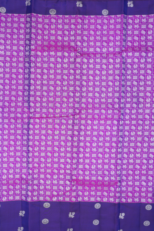 Kanchipuram Silk Saree In Purple With Checks Design