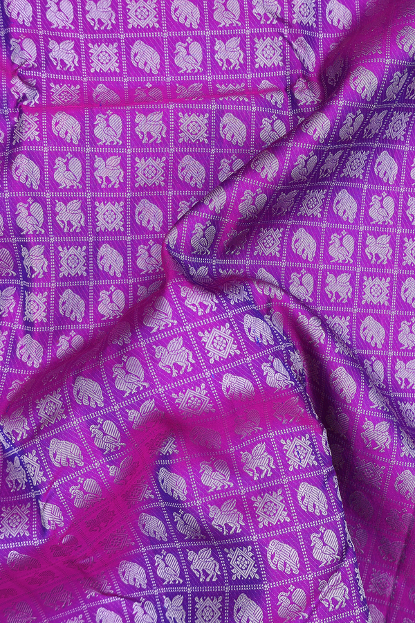 Kanchipuram Silk Saree In Purple With Checks Design