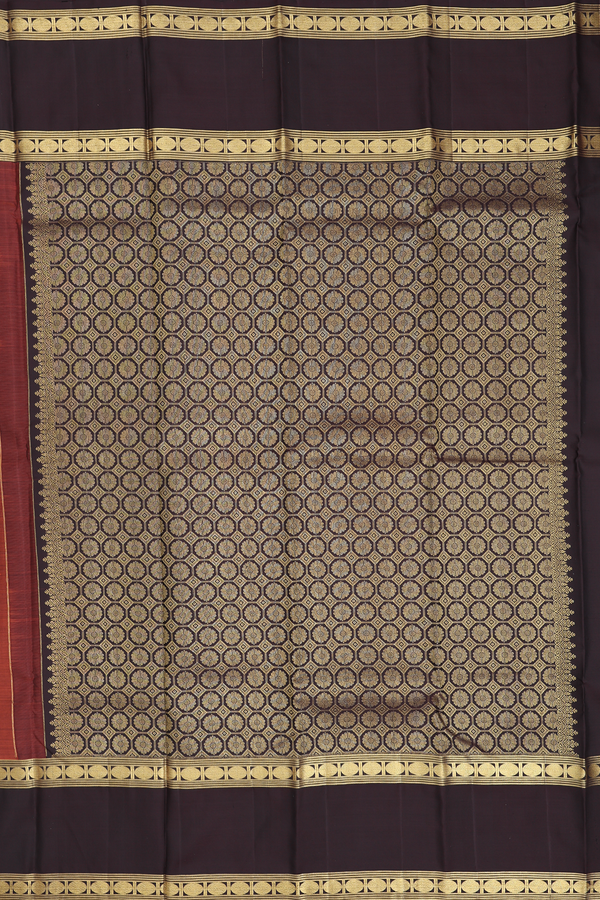 Kanchipuram Silk Saree In Rust Orange With Chakram Buttas