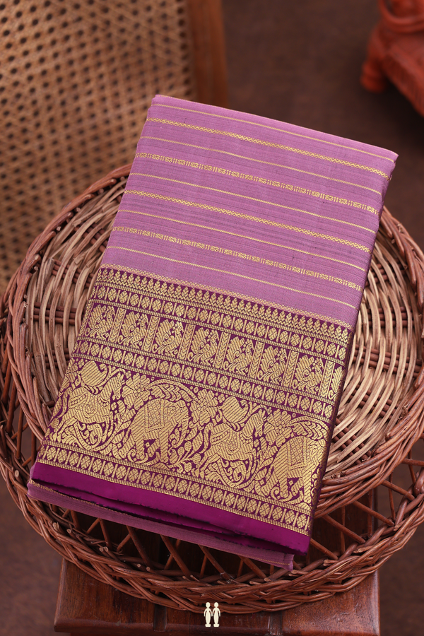 Kanchipuram Silk Saree In Dusty Purple With Stripes Design