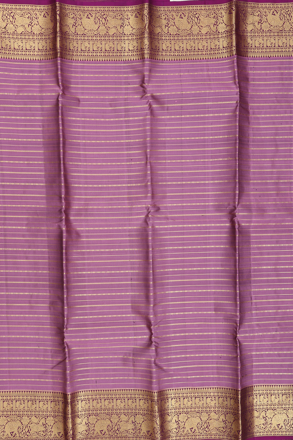 Kanchipuram Silk Saree In Dusty Purple With Stripes Design