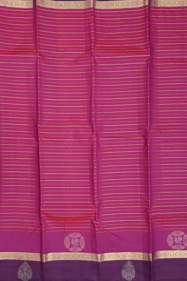 Kanchipuram Silk Saree In Purple Rose With Stripes Design