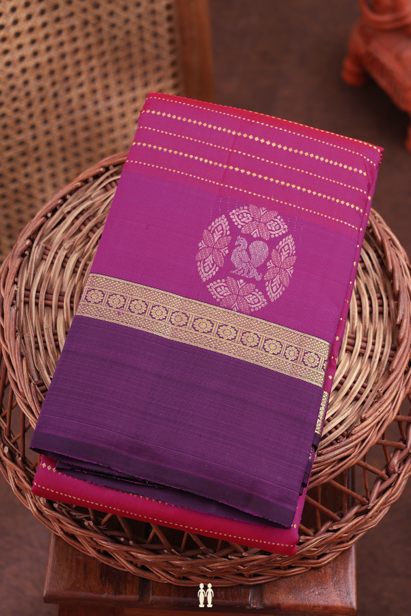 Kanchipuram Silk Saree In Purple Rose With Stripes Design