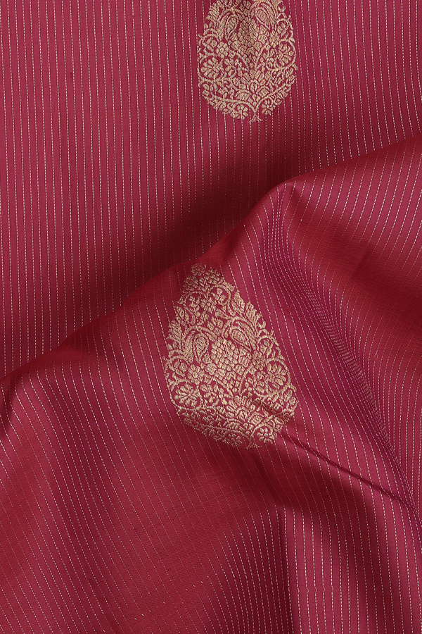 Kanchipuram Silk Saree In Ruby Red With Stripes Design