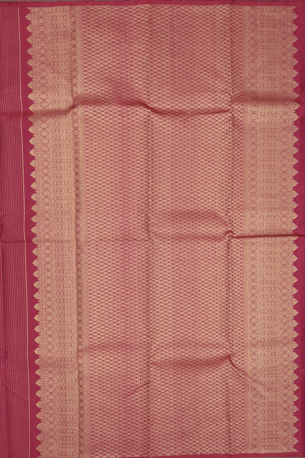 Kanchipuram Silk Saree In Ruby Red With Stripes Design
