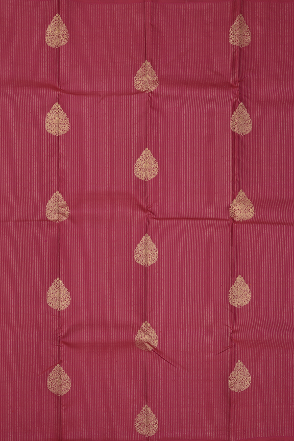 Kanchipuram Silk Saree In Ruby Red With Stripes Design