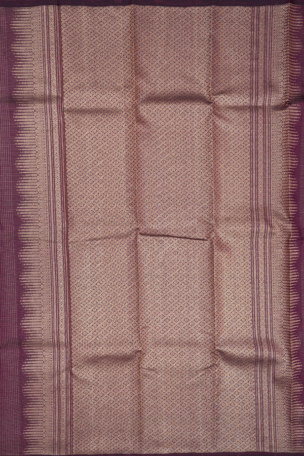 Kanchipuram Silk Saree In Plum Purple With Checks Design