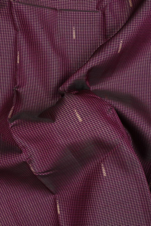 Kanchipuram Silk Saree In Plum Purple With Checks Design