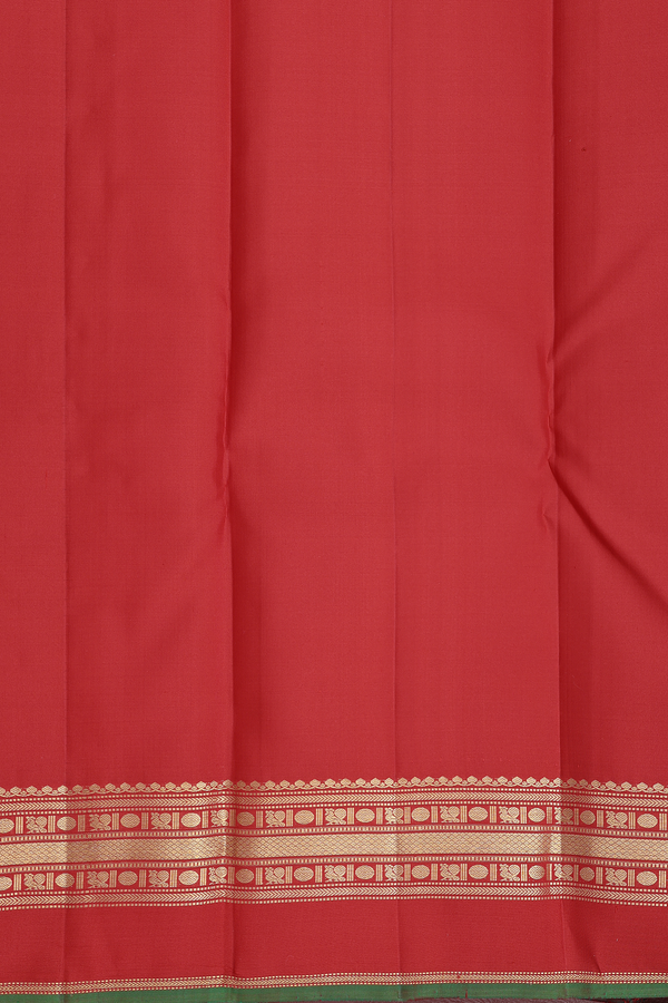 Kanchipuram Silk Saree Chilli Red Along Stripes With Buttas