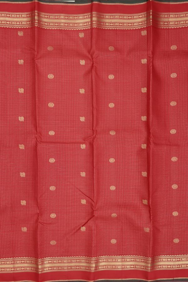 Kanchipuram Silk Saree Chilli Red Along Stripes With Buttas