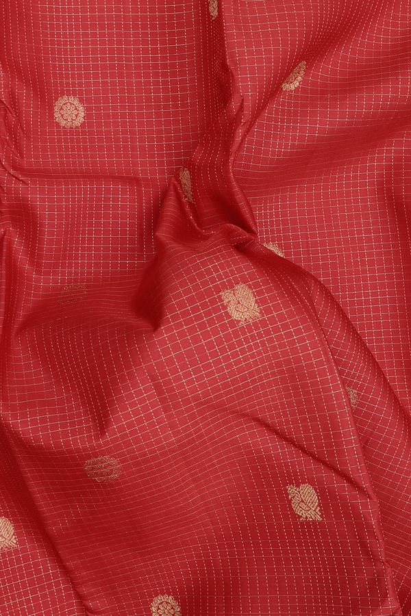 Kanchipuram Silk Saree Chilli Red Along Stripes With Buttas