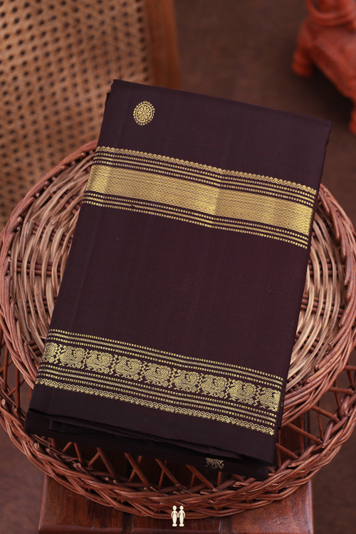 Kanchipuram Silk Saree In Coffee Brown With Peacock Buttas