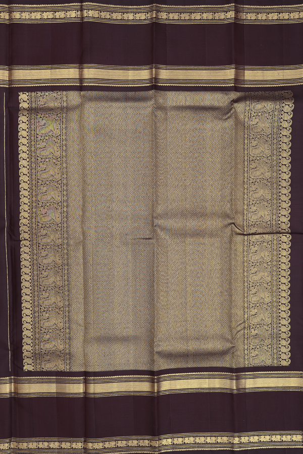 Kanchipuram Silk Saree In Coffee Brown With Peacock Buttas