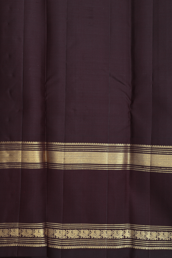 Kanchipuram Silk Saree In Coffee Brown With Peacock Buttas