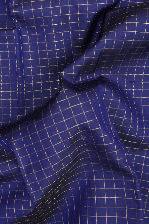 Kanchipuram Silk Saree In Navy Blue With Checks Design