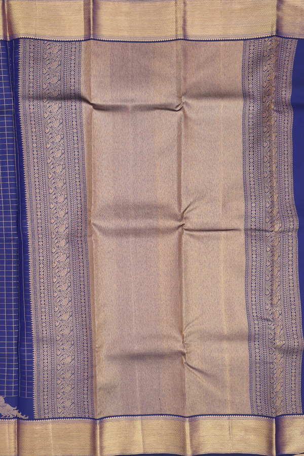 Kanchipuram Silk Saree In Navy Blue With Checks Design