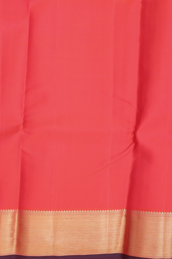 Kanchipuram Silk Saree In Coral Red With Checks Design