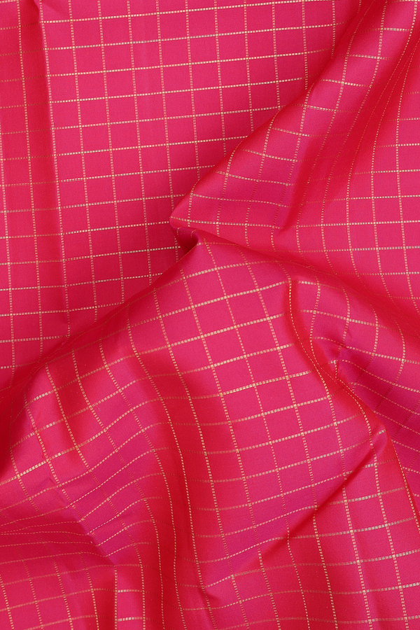 Kanchipuram Silk Saree In Rani Pink With Checks Design