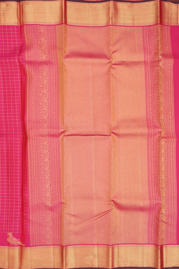 Kanchipuram Silk Saree In Rani Pink With Checks Design